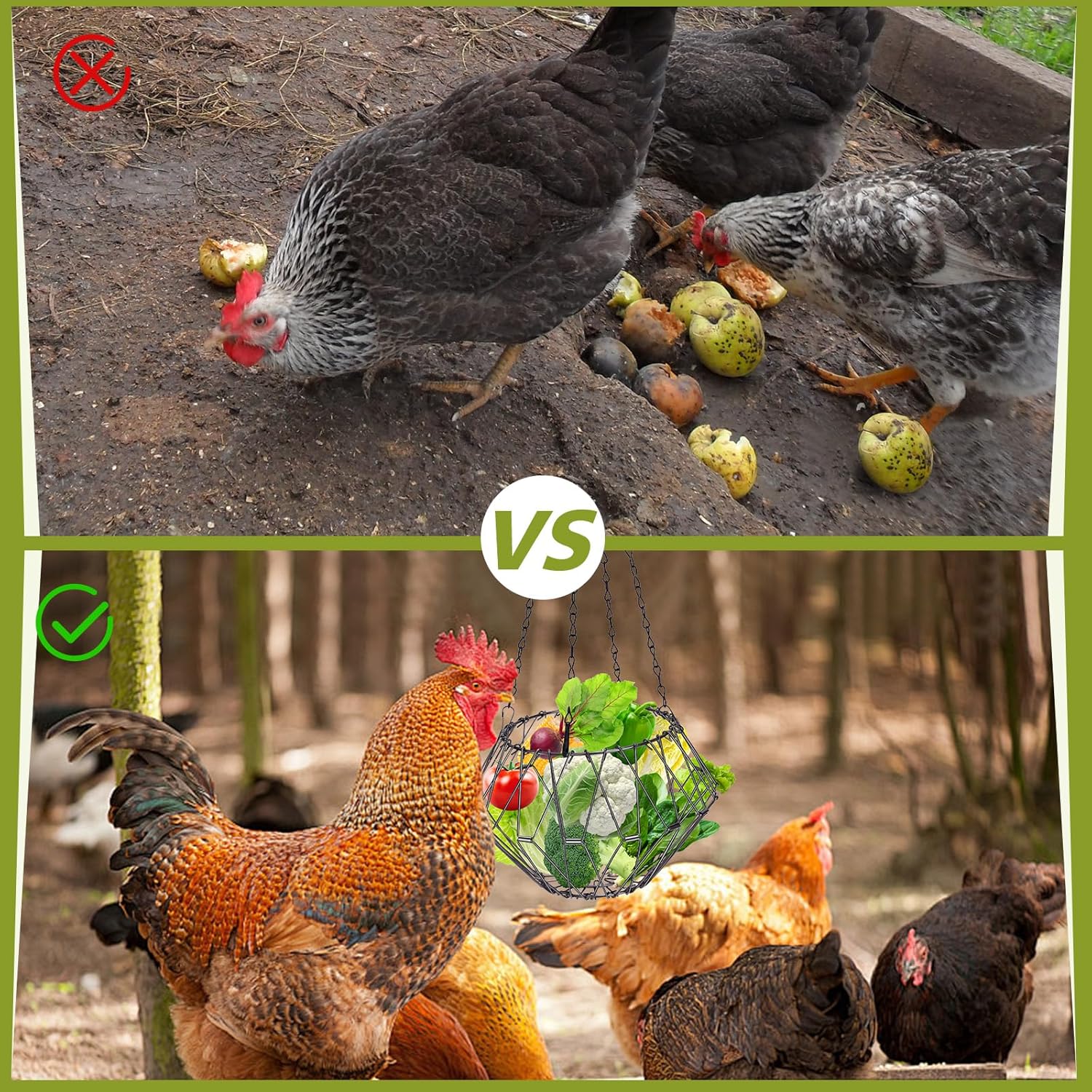 2PCS Horse Scratching Brush Set Bundle With Foldable Hanging Feeder Accessories, 6.5″ Large Poultry Vegetable Fruits Feeder Basket For Goat Sheep Pig, Farm Supplies