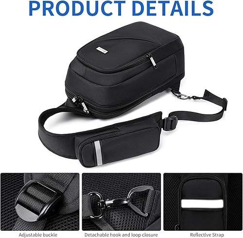 Miniatura 21 de DUSLANG Mochila de hombro para senderismo, bolsa cruzada para hombres, bolsas de pecho con puerto de cargador USB para campamento casual, ciclismo