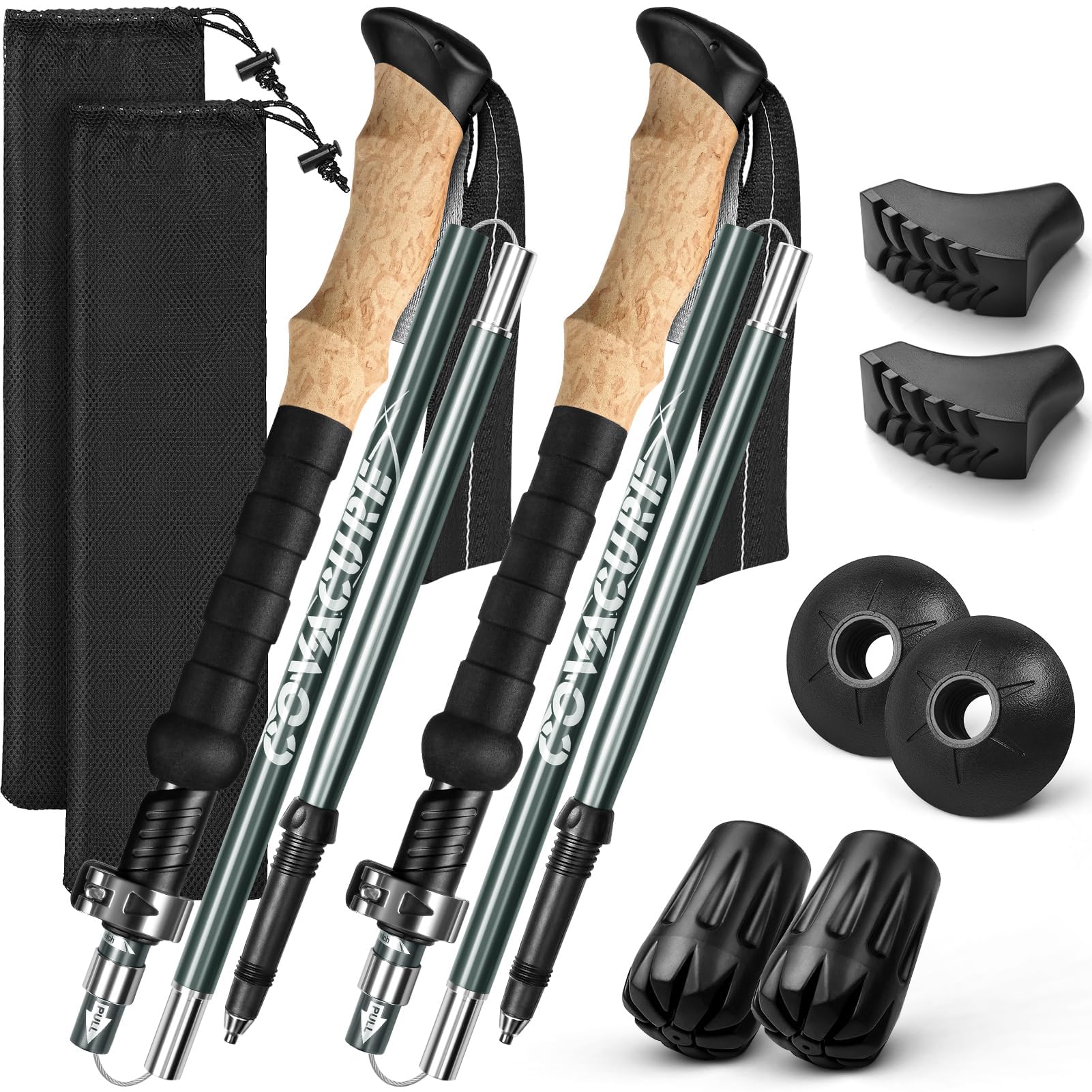 COVACURE Wanderstöcke Walking Stöcke Nordic Walking Stöcke - 110-130 cm Faltbar, Verstellbar, Teleskop, Leicht, mit Gummipuffer für Damen und Herren (2026Upgrade-Modell)