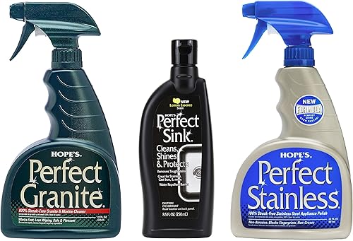 Miniatura 1 de HOPE'S Perfect Stainless, Perfect Granite and Perfect Sink Cleaner Bundle, limpiador de cocina sin rayas, elimina manchas, restaura y repele el