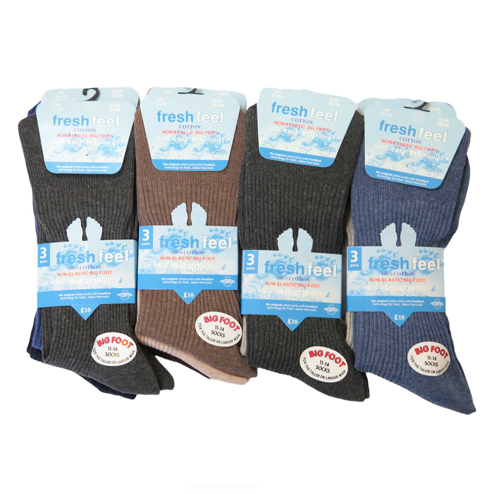 FLAVES FASHION (FF11) MENS 12prs BIG FOOT NON ELASTIC DIABETIC GRIP GENTLE TOP EVERYDAY SOCKS 11-14 (Big Foot 11-14, Melange)