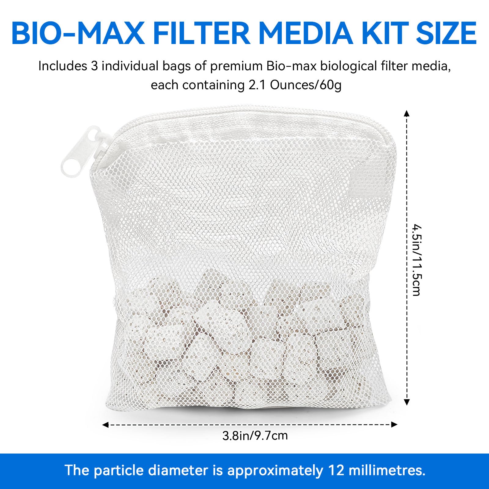 Bio-max - Filtro de repuesto para acuario Spec, Evo y Flex, anillos de biocerámica para tanque de peces de 15 galones, colocado en bloque de espuma de filtro, 60 g (paquete de 3)
