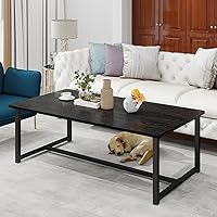 Vista 1 de Mesa de Café Negra Rectangular Mesa Central para Sala de Estar Mesa Lateral de Espacio Abierto con Marco de Metal, Fácil Montaje, Mesa de Café
