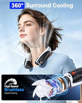 Portable Neck Fan, Max 20H, Rechargeable Personal Fan with 6000mAh Battery, 360 Cooling, 6 Speeds Hands-Free Wearable Fan, Gifts for Men, Women, Travel, World Cup, Outdoor