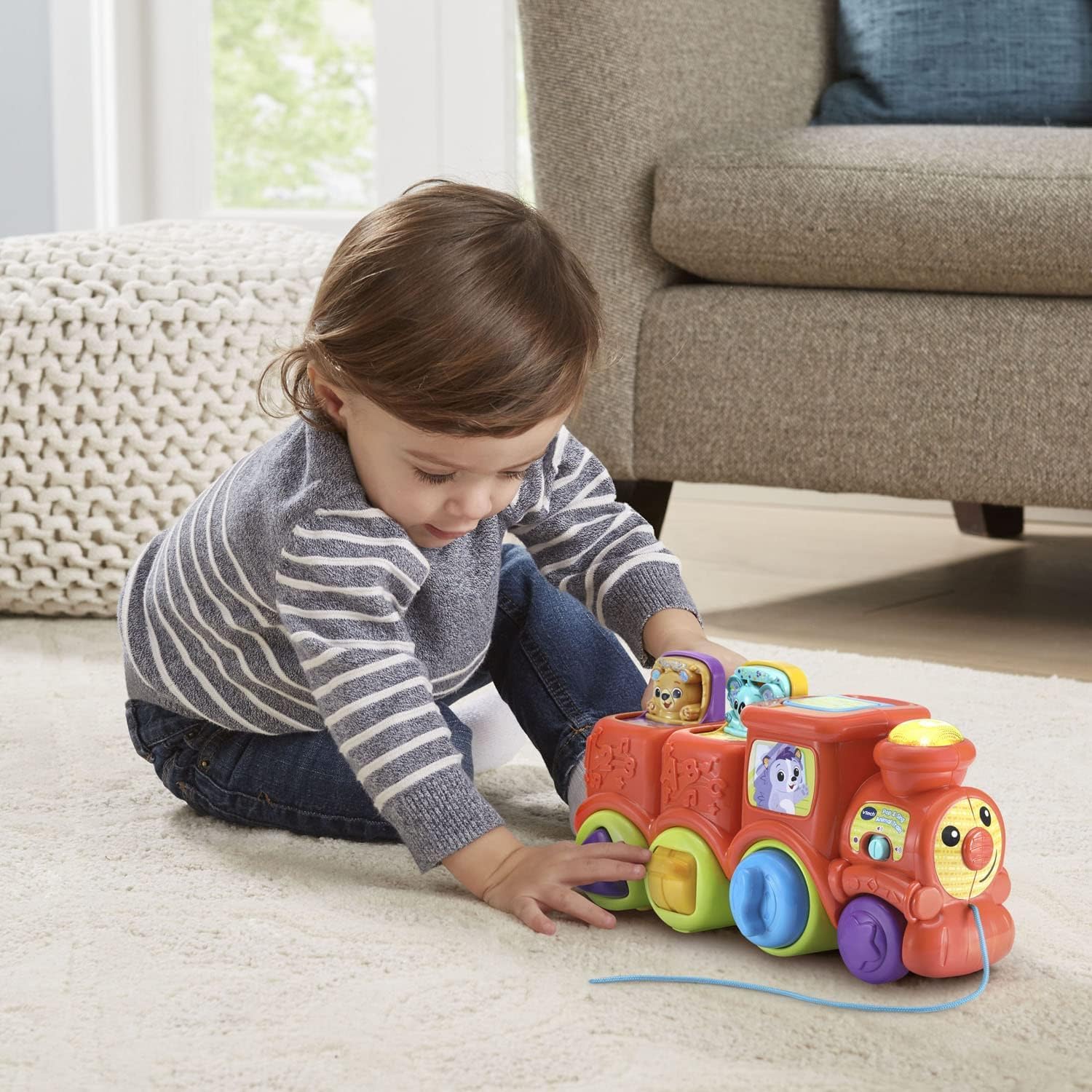 VTech Pop & Sing Animal Train | Push & Pull Toy Train with Animal Sounds & Music | Suitable for Ages 6-36 Months, English Version