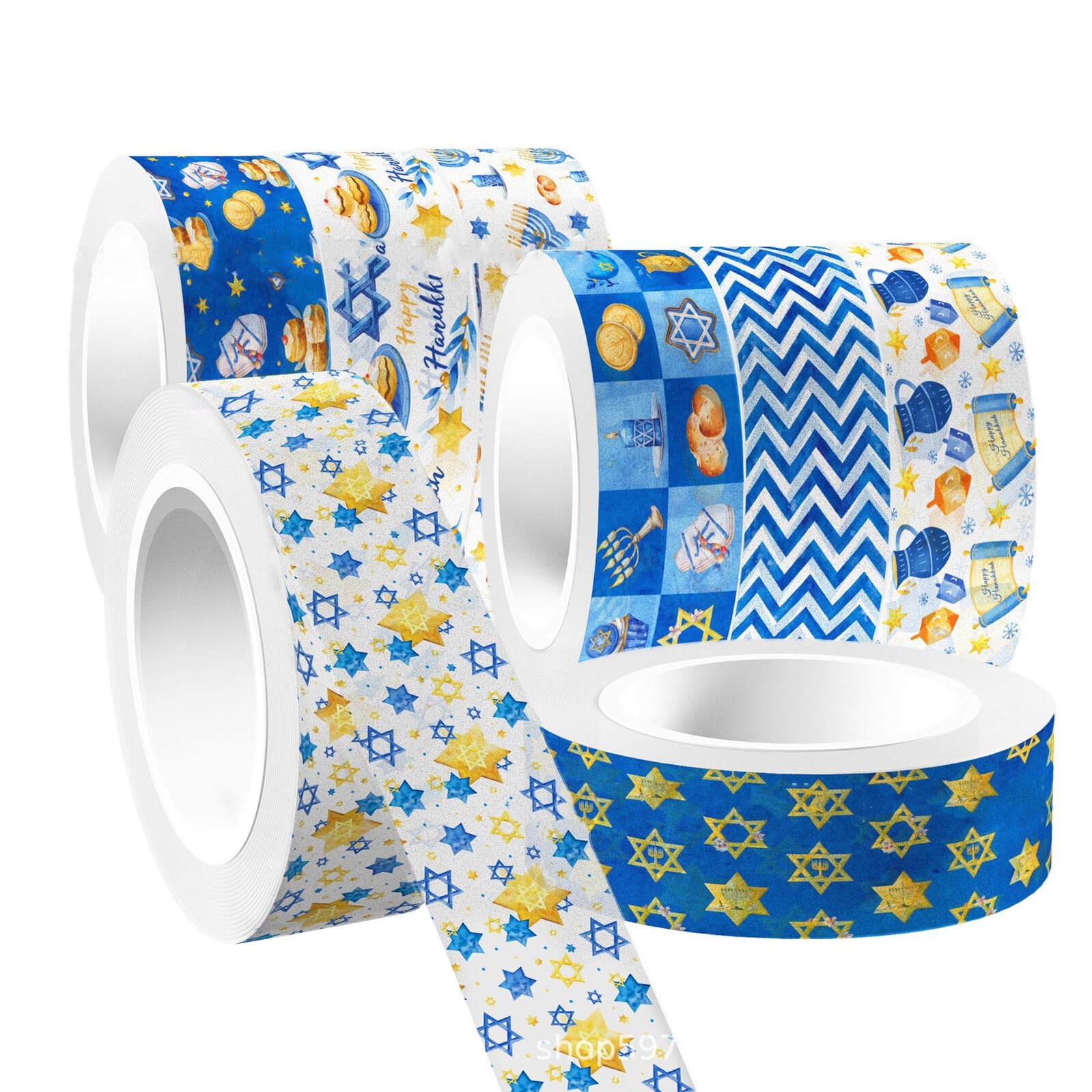 Ruban Adhésif Washi Hanouka 12 Pièces pour Journaling et Scrapbooking