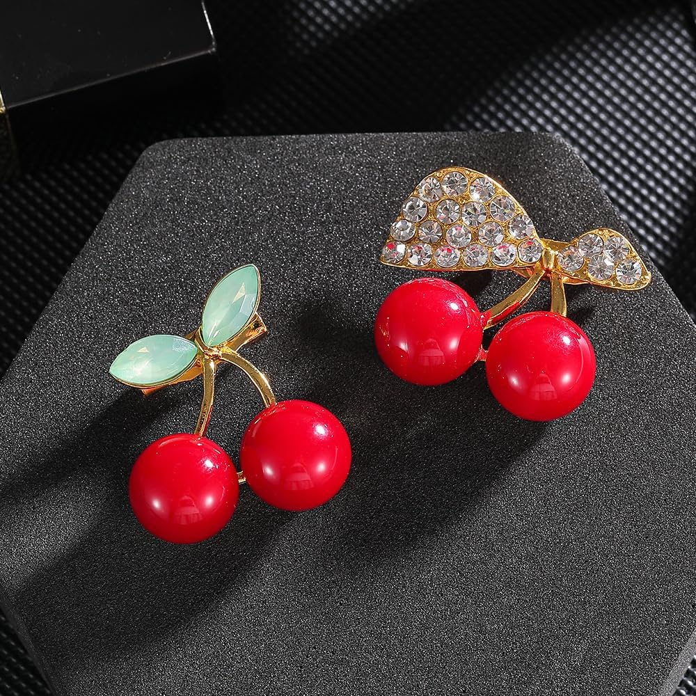 coadipress Rhinestone Cute Cherry Fruit Brooch Pin for Women Gold Plated Red Enamel Cherry Brooches Lapel Pins Dainty Dress Accessories Jewelry Gift - Image 7