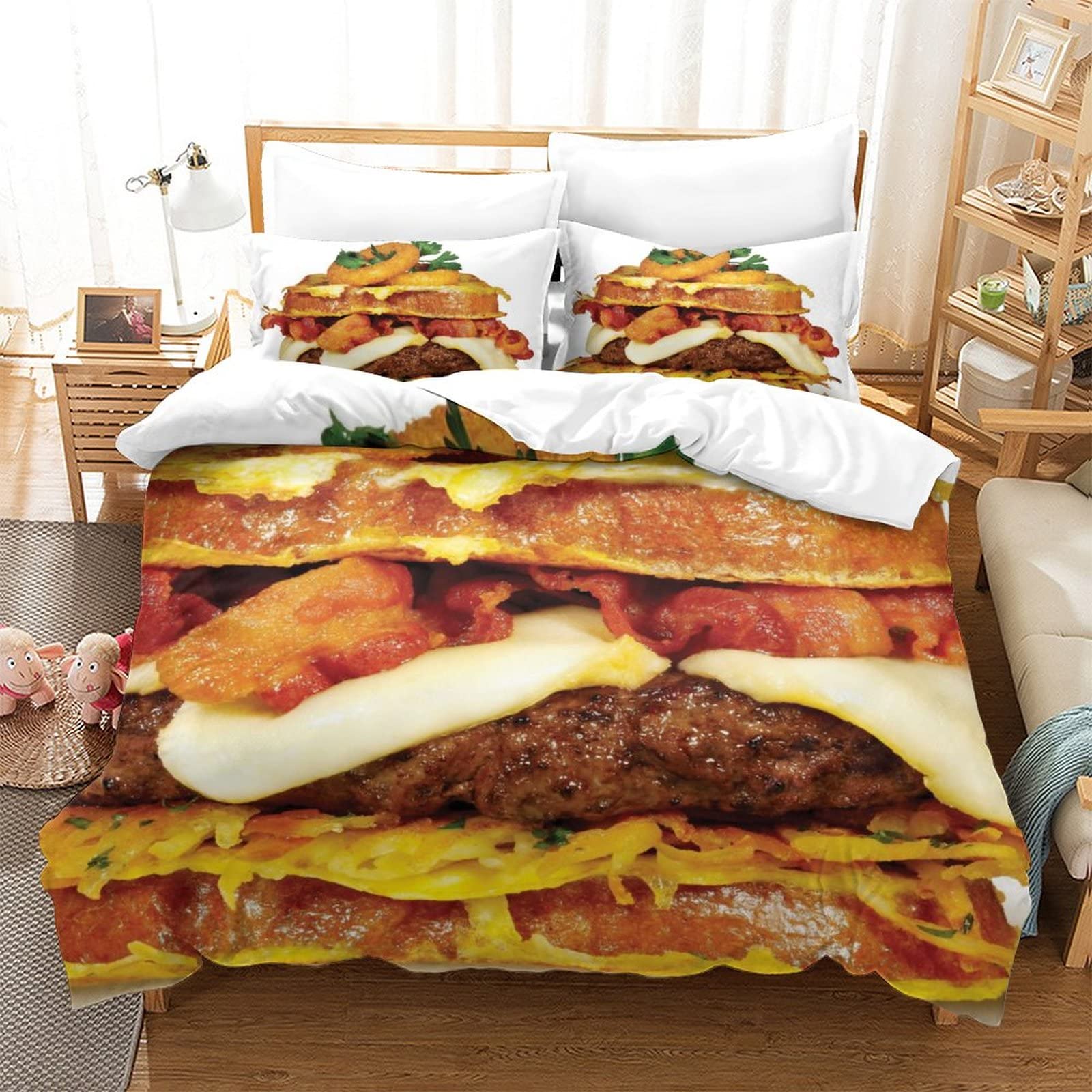 Housse de couette imprimée en 3D hamburger pour une chambre fun pleine de bonne humeur