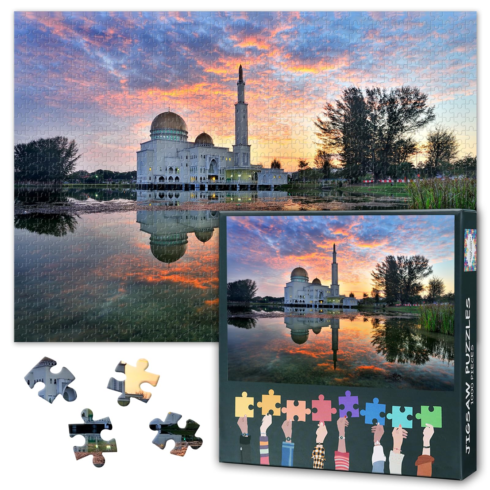 Jigsaw Puzzle 1000 Pieces for Adults Mosque Wall Art As Salam Mosque Malaysia Islamic Architecture Muslim Home Decor Inspirational Poster Print Large 27.5x19.7 Inch
