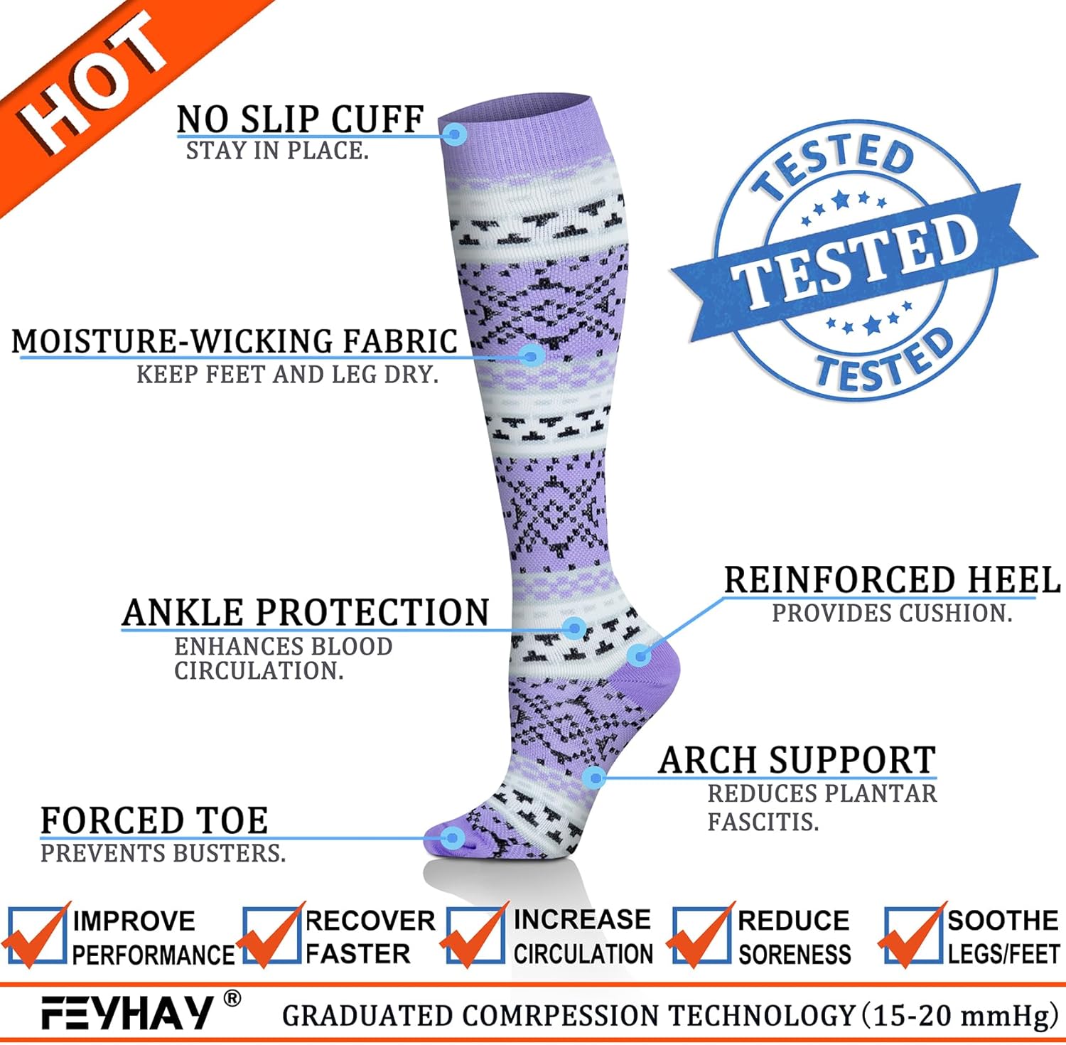 FEYHAY Copper Compression Socks (8 Pairs) 15-20 mmHg Circulation is Best Athletic & Daily for Men & Women, Running, Climbing - Image 4