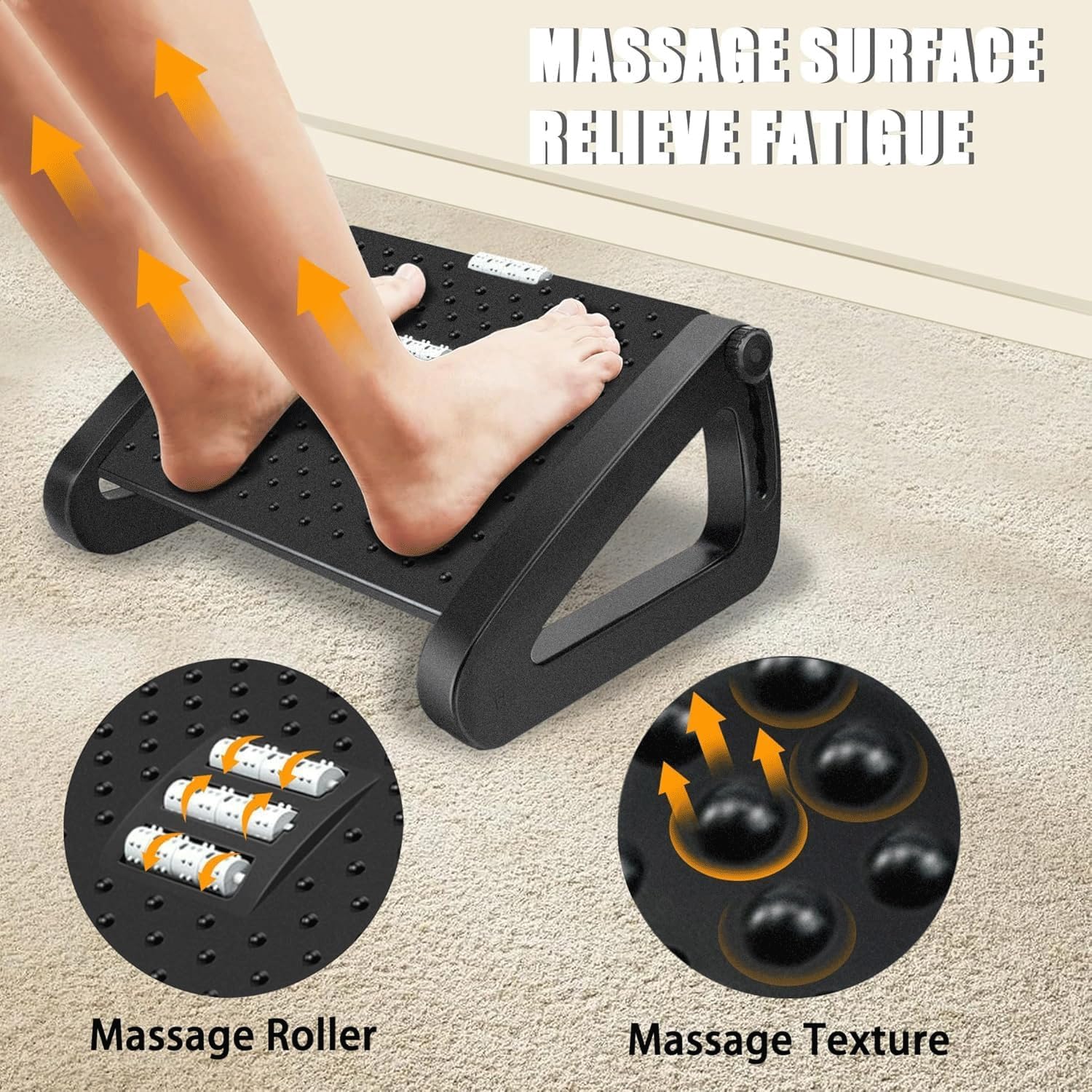 Reposapiés Ergonómico para Debajo del Escritorio, Regulable En Altura, con Función De Masaje con Rodillos para Favorecer La Circulación | Apto para El Hogar Y La Oficina(2PCS)