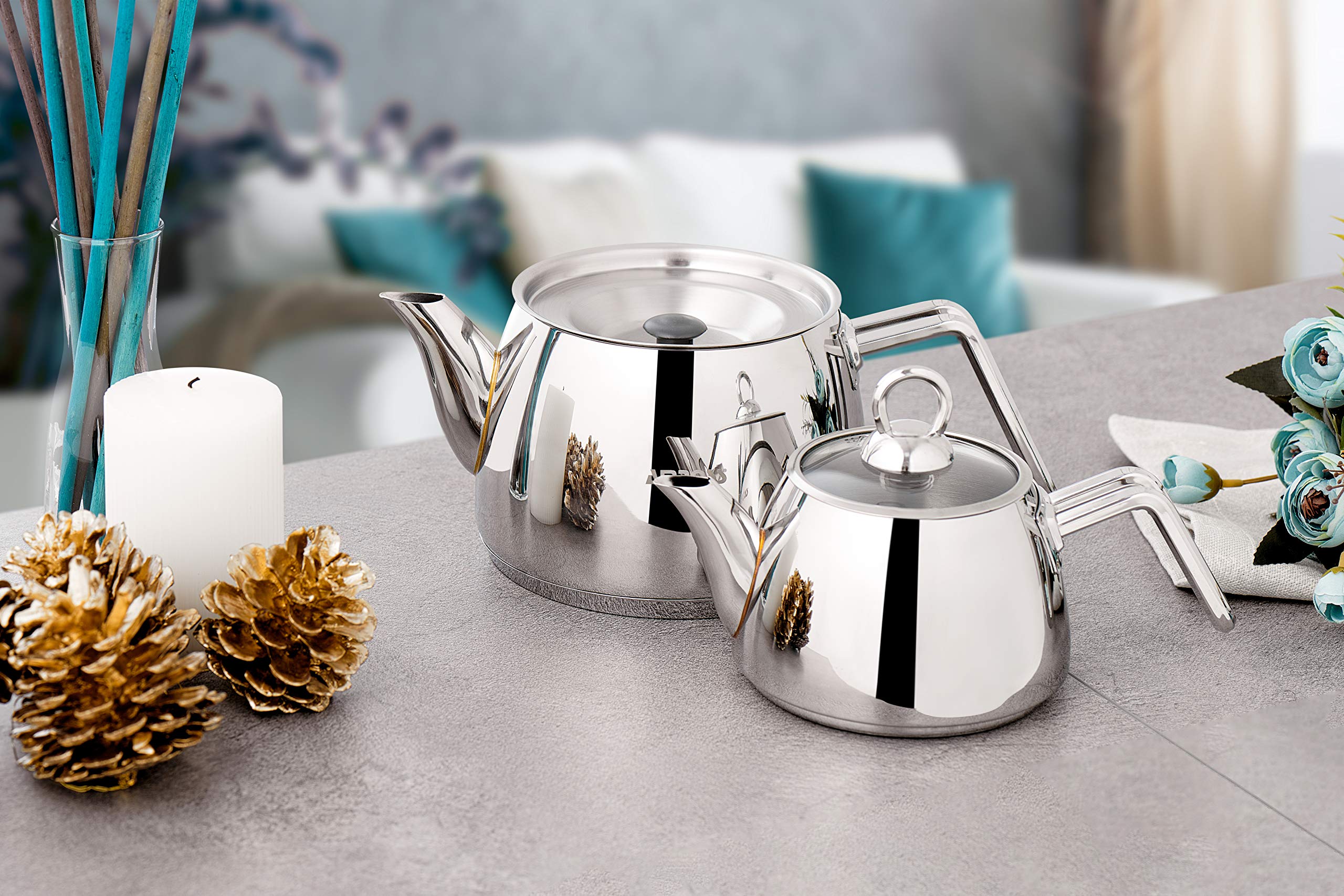 Buy Amboss Aqua Ergonomic Thick Steel Handle Turkish Teapot Set 4 PCS