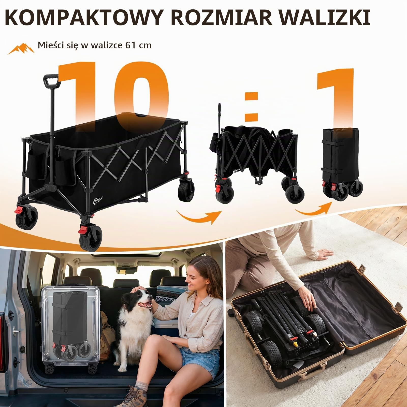 Portal Wózek składany, 300 l, XXL, duża powierzchnia ładunkowa, obciążenie
