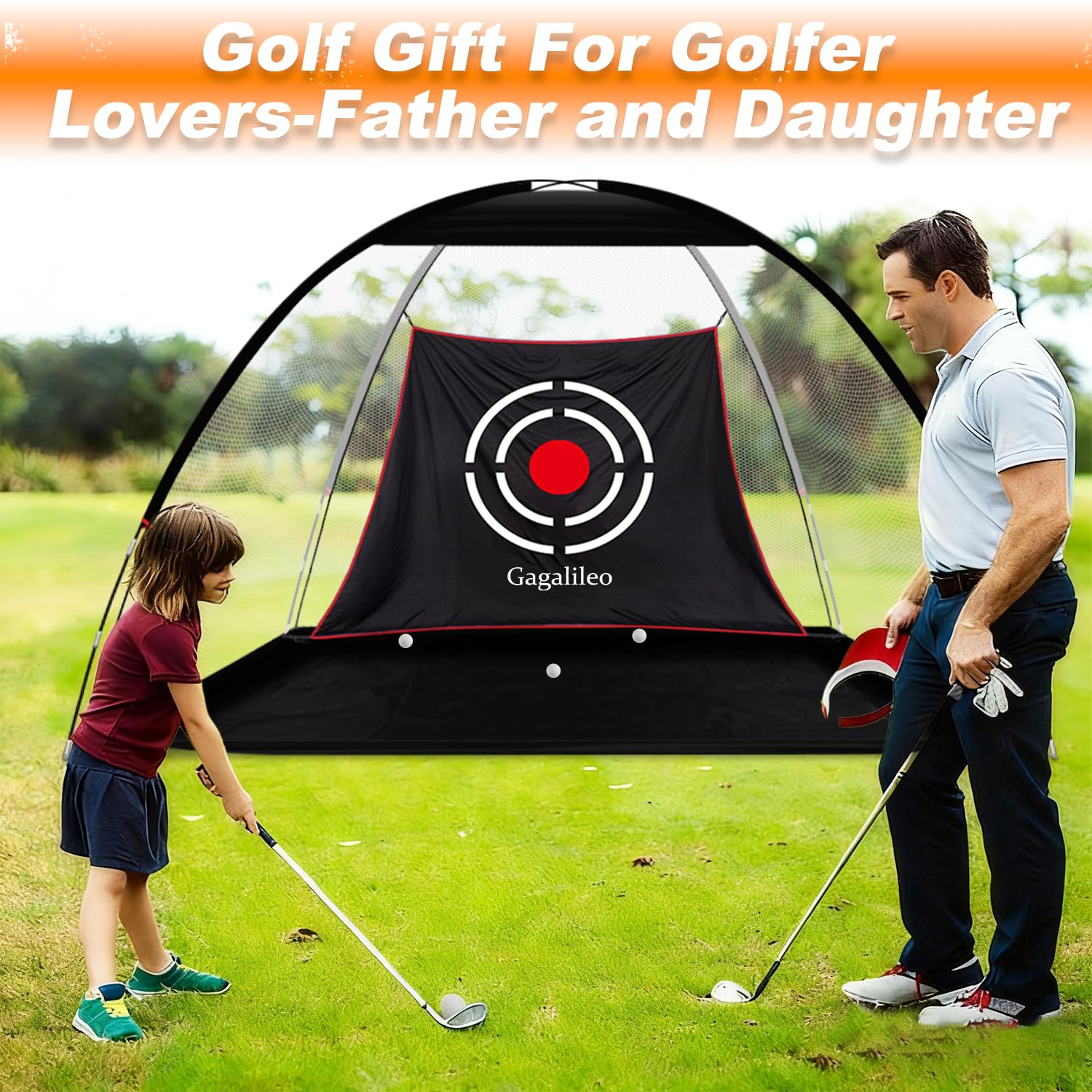 Gagalileo Filet de golf pour entraînement dans le jardin : filet de frappe avec tapis et cible – Entraînement pour la conduite, le swing, le golf, cadeau pour papa, mari, homme