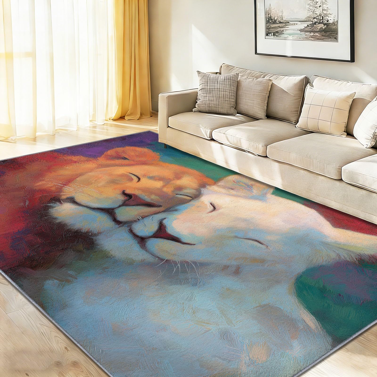 Tapis de salon lion 60x110 cm lavable et antidérapant pour sécuriser votre intérieur