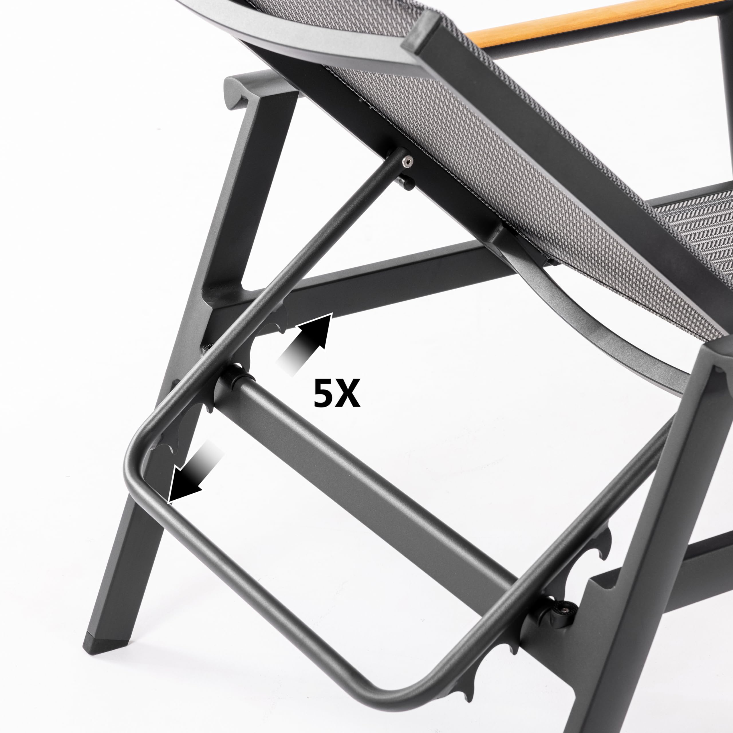 METRO Professional Tumbona Poza, Aluminio y Textileno, Reposabrazos de Teca, 5 Posiciones, 150 kg, Cómoda y Duradera
