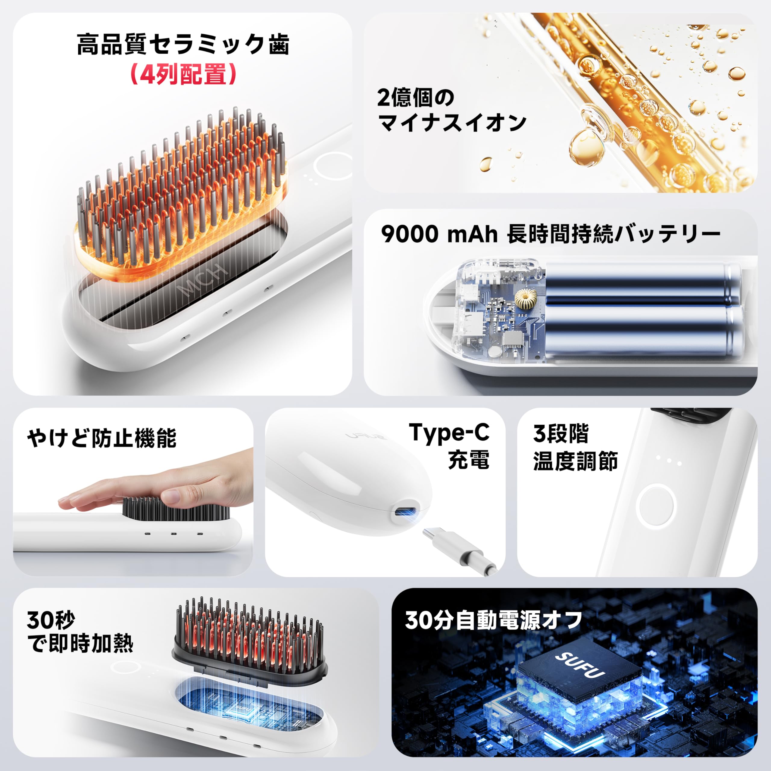 【特価セール】女性用ワイヤレスストレートブラシ＆アイロンコーム、30秒高速ヒート Amazon.co.jp: 女性用ワイヤレスストレートブラシ＆アイロンコーム、30