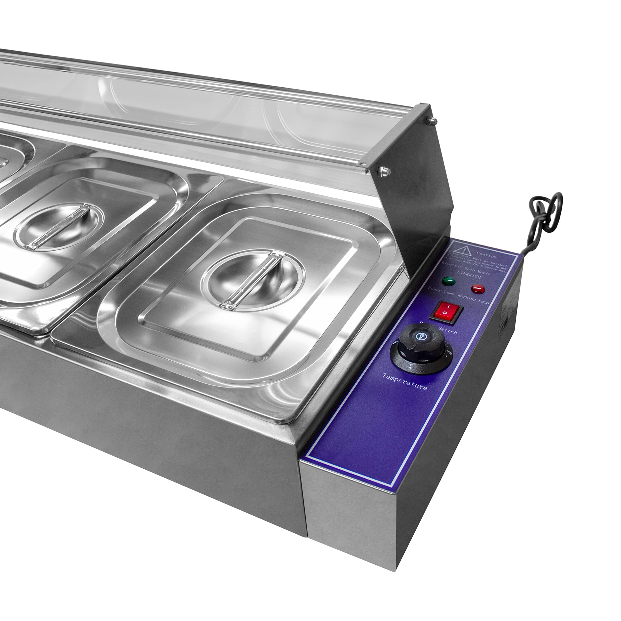 Vitrina Calienta Comida Eléctrica+5 Sártenes con Tapas de Acero Inoxidable (Capacidad 5 x 5.5L) Incluidas Calientaplatos Servidor Buffet Comida Caliente 2 Años Garantía para Cocinas Restaurantes Bares