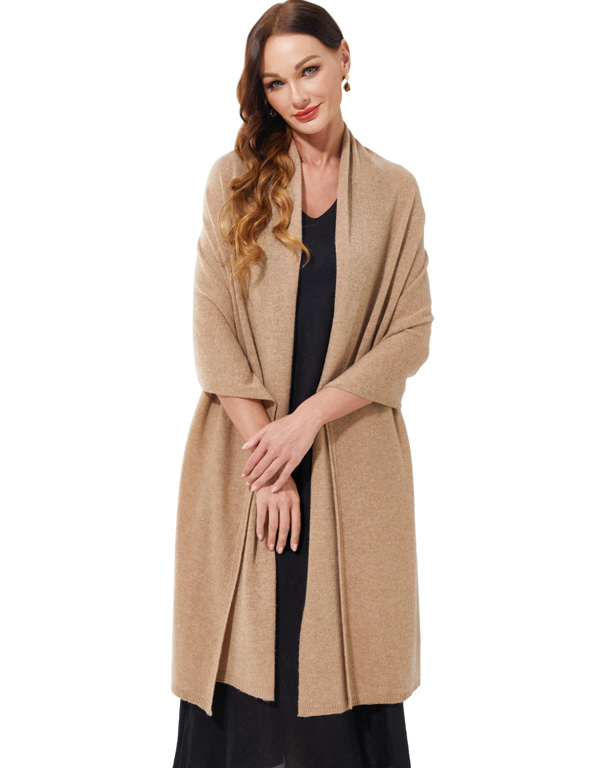 VIKIDEER 100% Cashmere Scarf Knitted Wrap Shawl Extra Large Long Scarf Stole for Women Wayfarer Travel, Camels, Large