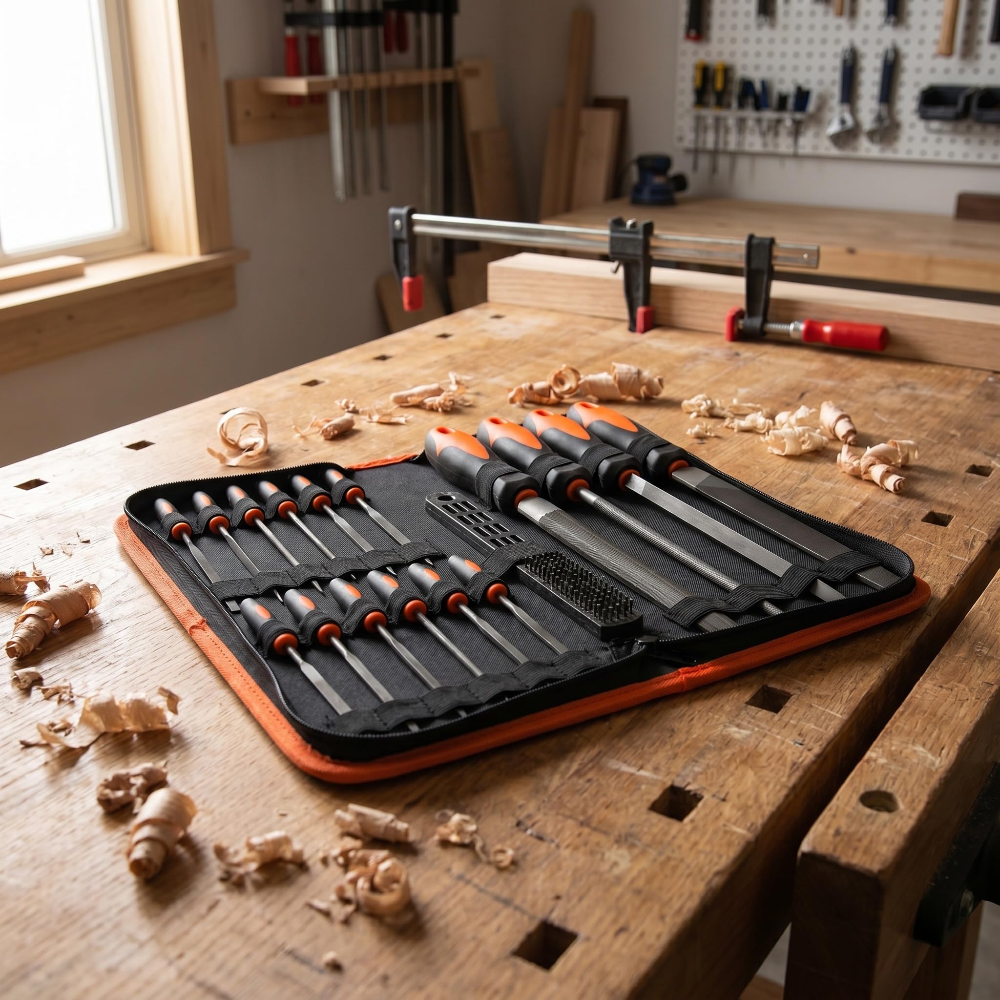 Juego De 17 Limas Metálicas: 12 Limas De Aguja, 1 Cepillo De Limpieza para Madera, Joyería Y Modelismo. Herramientas De Precisión para Trabajos En Metal Y Proyectos De Bricolaje. Orange