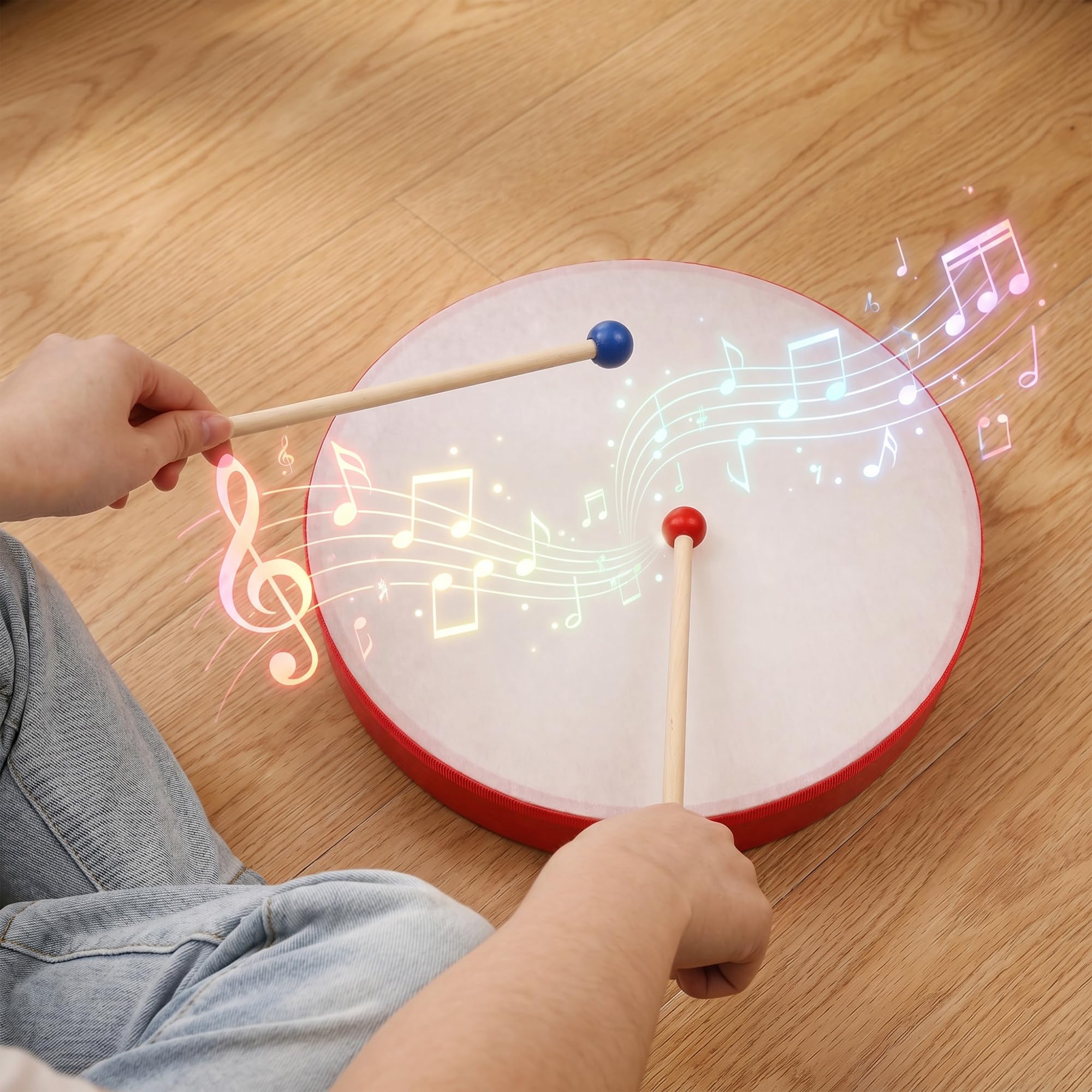 Nydotd Lot de 5 tambours à main avec cadre en bois - 30,5 cm, 25,4 cm, 25,4 cm, 20,3 cm, 15,2 cm, 10,2 cm, multicolore pour loisirs, spectacles musicaux, fournitures de fête à la maison