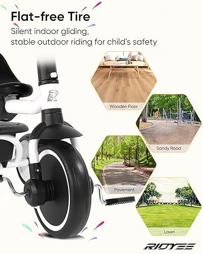 Miniatura 5 de Triciclo para niños de 18 meses a 5 años, triciclos plegables para niños de 3 a 5 años, triciclo para niños con asiento ergonómico ajustable y cesta