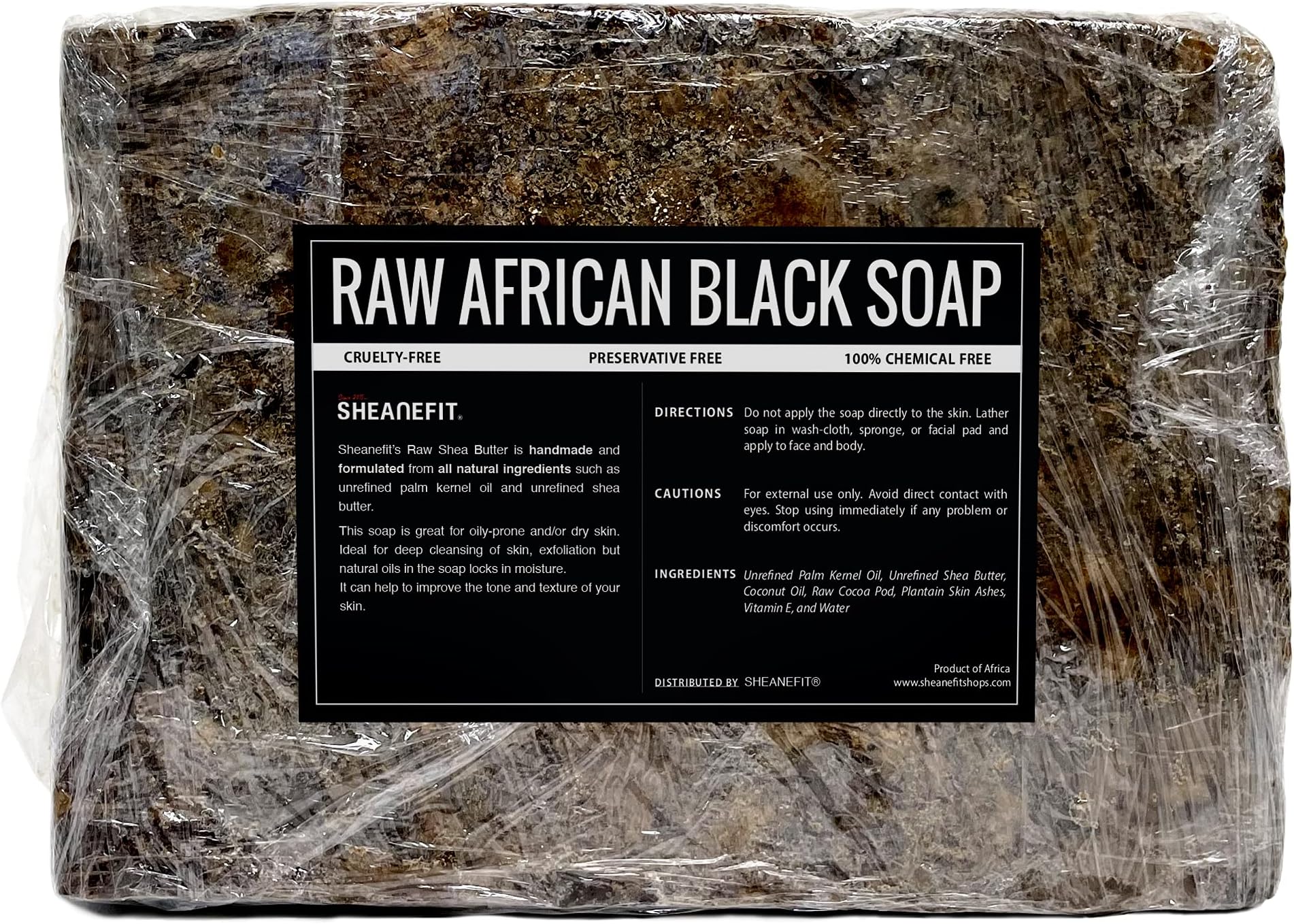 Sheanefit Raw African Black Soap Bar - For All Skin Types - Face, Body, Hair Soap Bulk Bars (10 Pound)