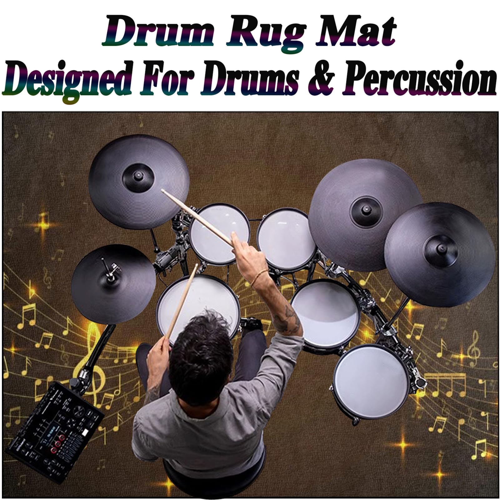 Schlagzeugteppich Elektrisches Schlagzeug Teppich Professionelles rechteckiges Schallschutz Trommelmatte Music Drum Teppich Carpet Innen und Außen 150 x 120 cm Trommelteppich für Studio Wohnung