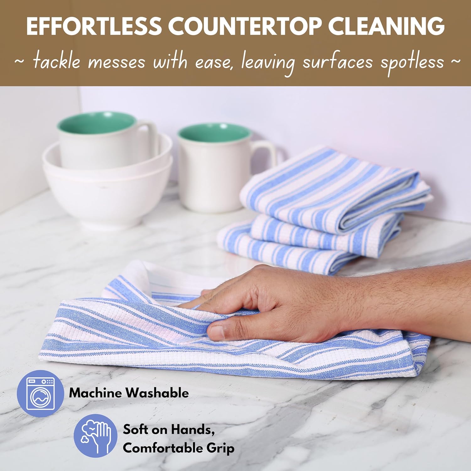 Native Fab Blue Kitchen Dish Towels 16"x26" - Set of 12 - Absorbent Cotton Hand Towels, Restaurant Grade Dish Towels for Quick Drying, Cleaning, Dish Cloths Set with Hanging Loop - Sky Blue