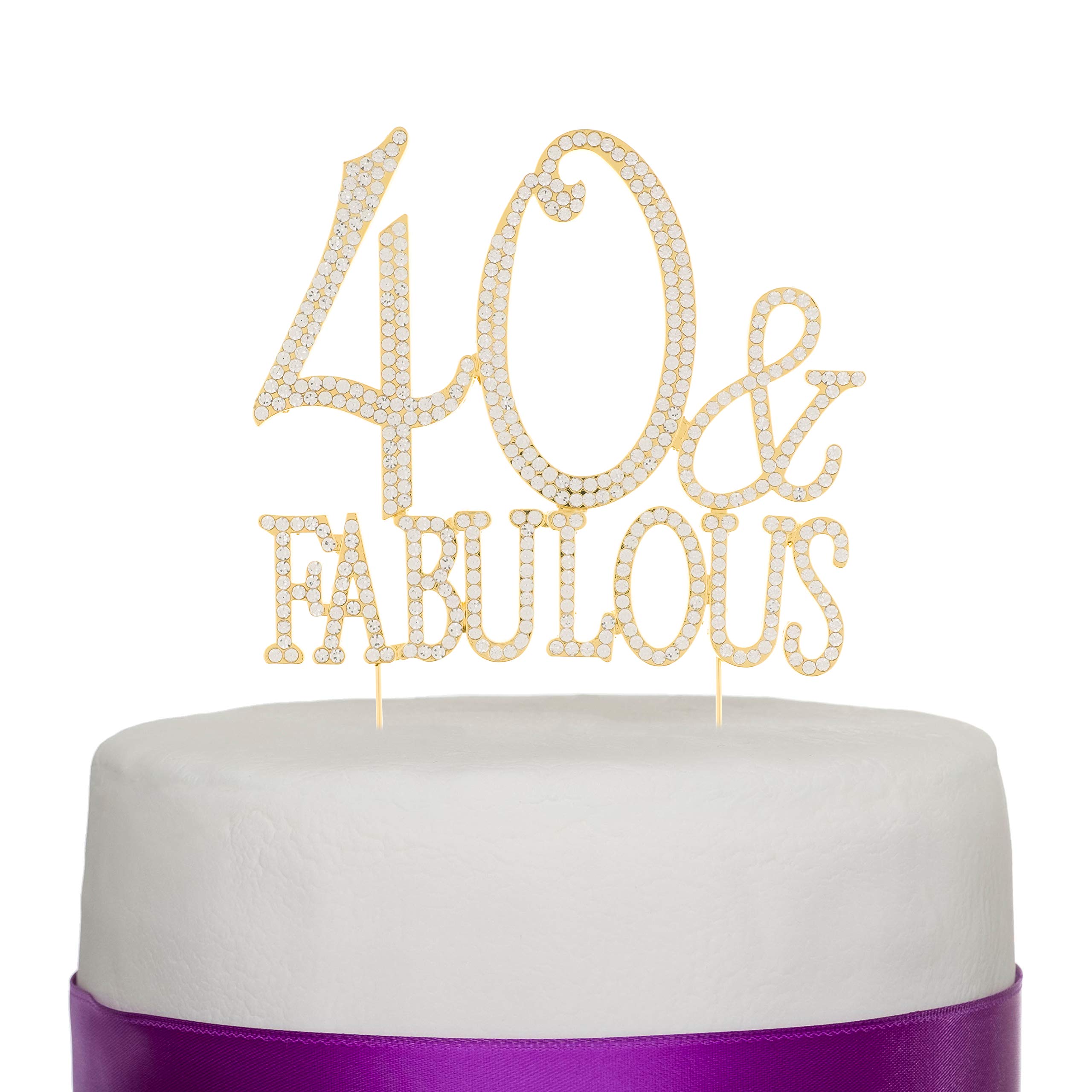 Ella Celebration 40 and Fabulous Cake Topper for 40th Birthday Gold Party Supplies Decorations (40 & Fabulous Gold)