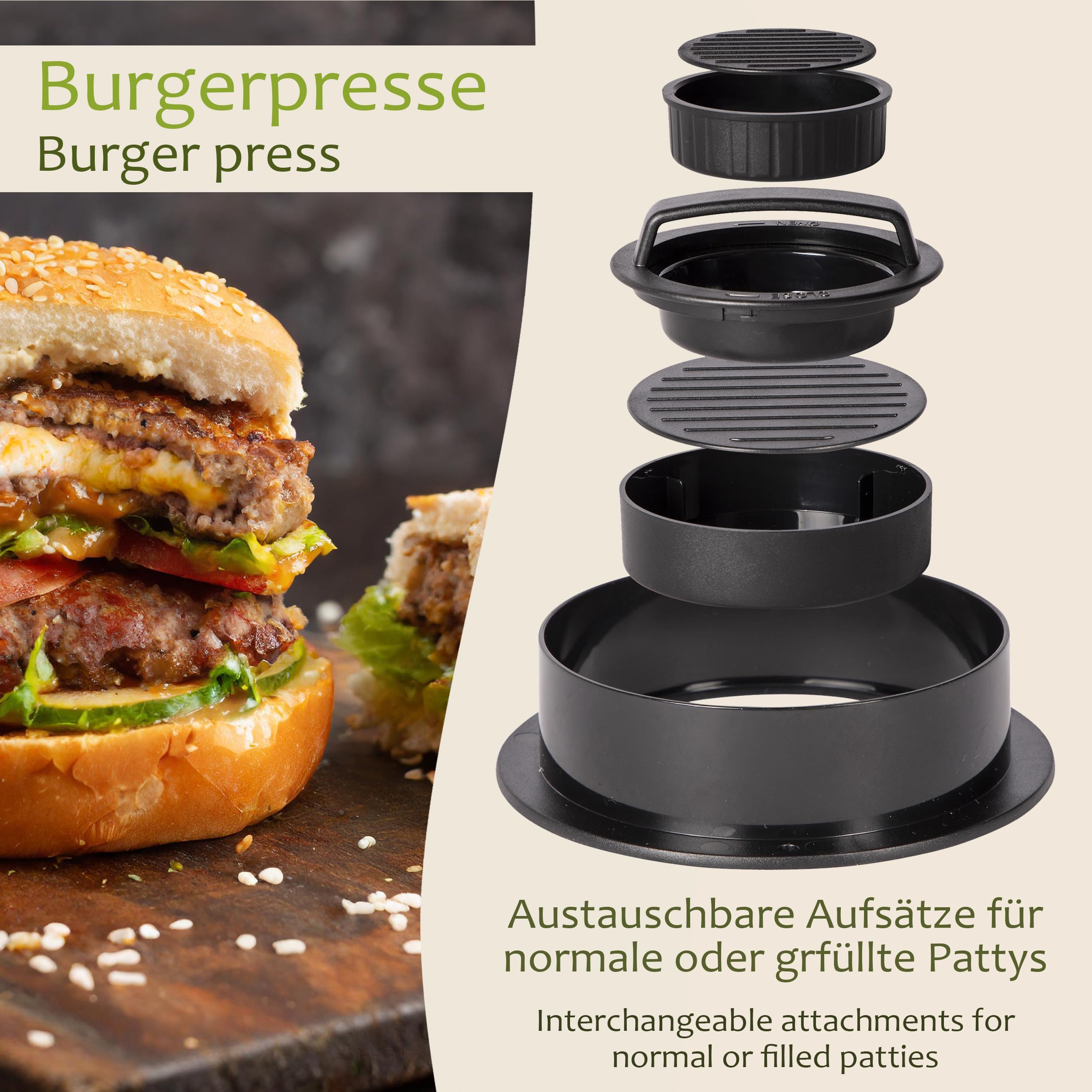 ONVAYA® Burger Set ǀ 8 Teile inkl. Edelstahl Burgerglocke und Smash Burgerpresse ǀ Smash-Burger-Set mit Grillmatte, Wender und Schmelzglocke ǀ Burger Smasher ǀ Grillglocke