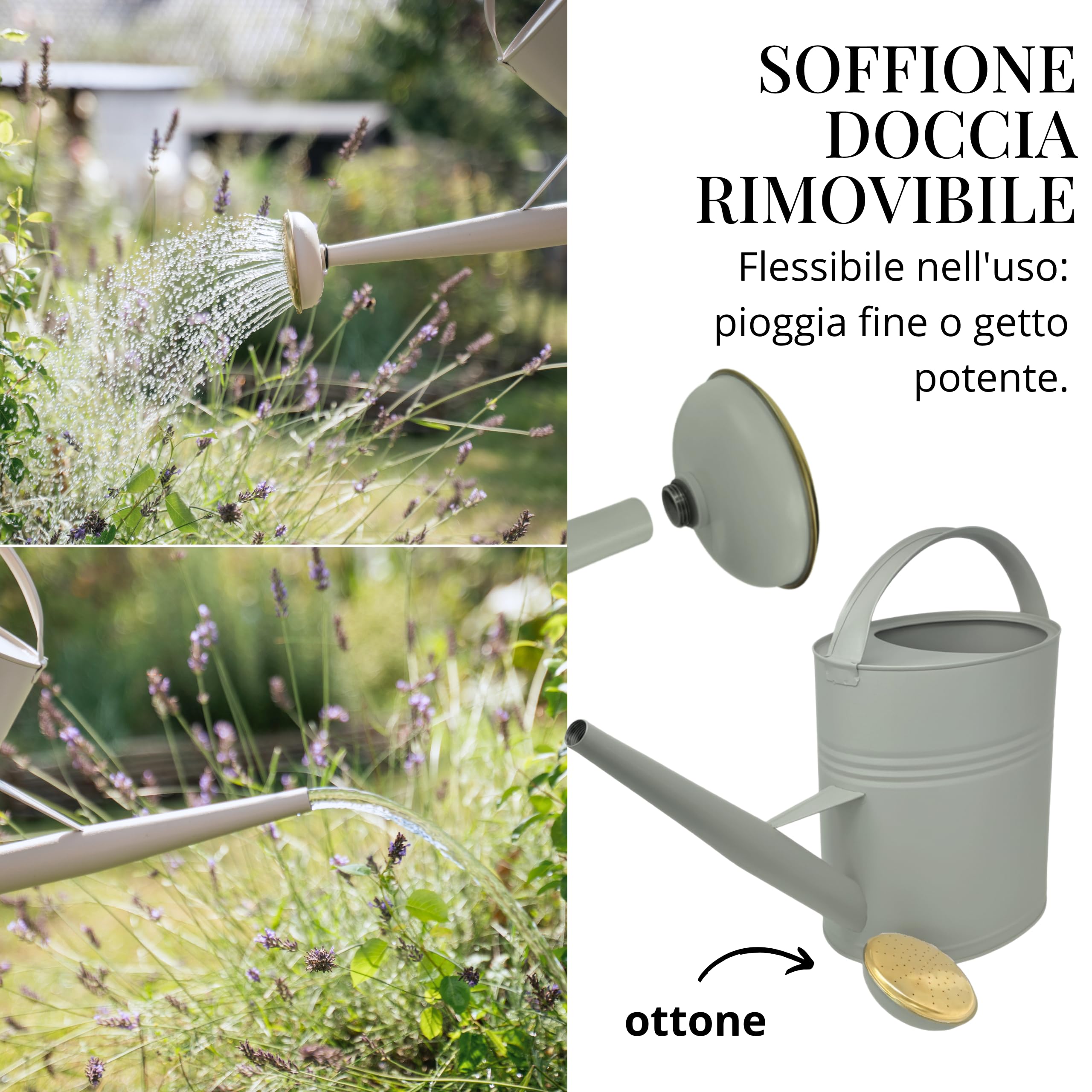 LIVLIG Annaffiatoio 10 Litri Metallo – Giardino Grande con Pomello Removibile in Ottone, Design Vintage, Verde