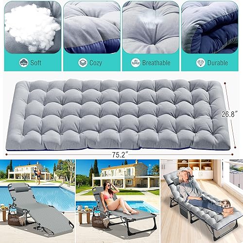 Miniatura 3 de ABORON Sillón de patio con colchón, silla de jardín 3 en 1, resistente al aire libre, silla de camping portátil plegable de gran tamaño