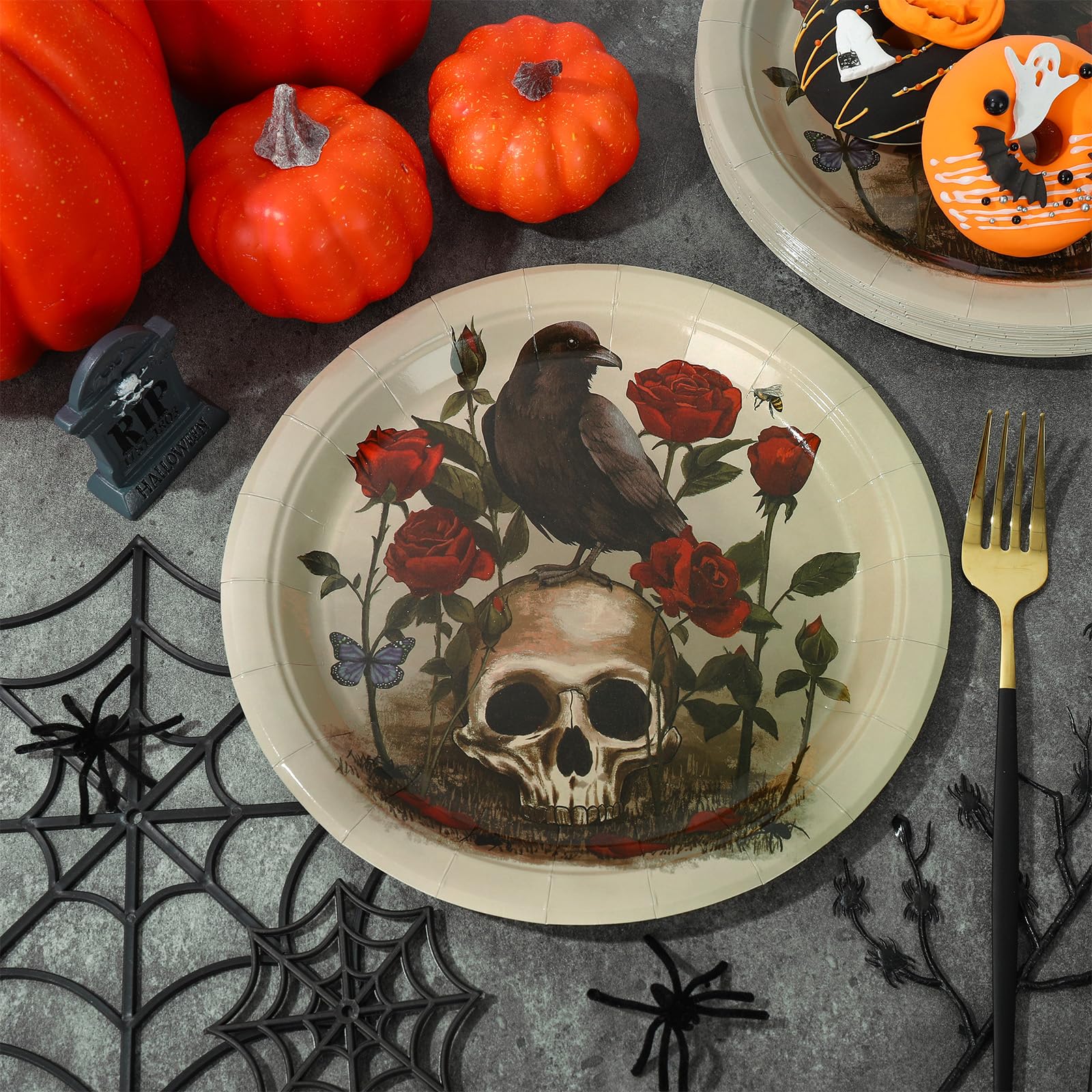 20 Serviettes Halloween Crâne Corbeau – 33x33 Cm, Papier 2 Plis, Décoration Table Fête Effrayante
