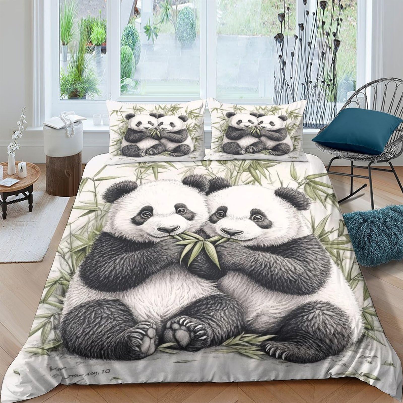 Ctjqhvkz Style-7 3D Printed Cute Panda Fitted Sheet Microfiber Soft Breathable Bamboo Forest Mattress Cover Bedroom Decor Single（135X200cm）
