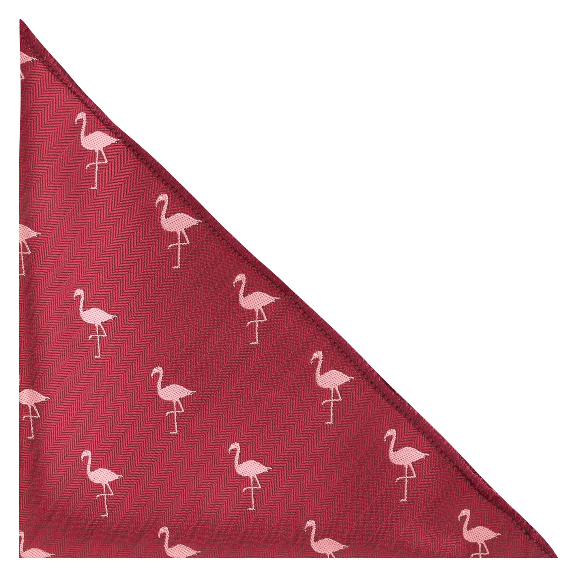 King & Priory Flamingo Burgundy Red Herringbone Embroidered Pocket Square, Handkerchief