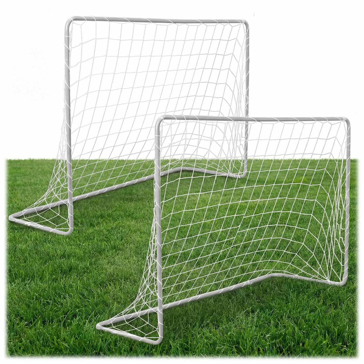 Neo-Sport Duża Bramka Piłkarska 183 x 122 x 61 cm - Stalowa Konstrukcja z Mocną Siatką PE - Szybki Montaż bez Narzędzi - Śledzie Mocujące w Zestawie - do Ogrodu i na Trening - Biała - 2 Sztuki