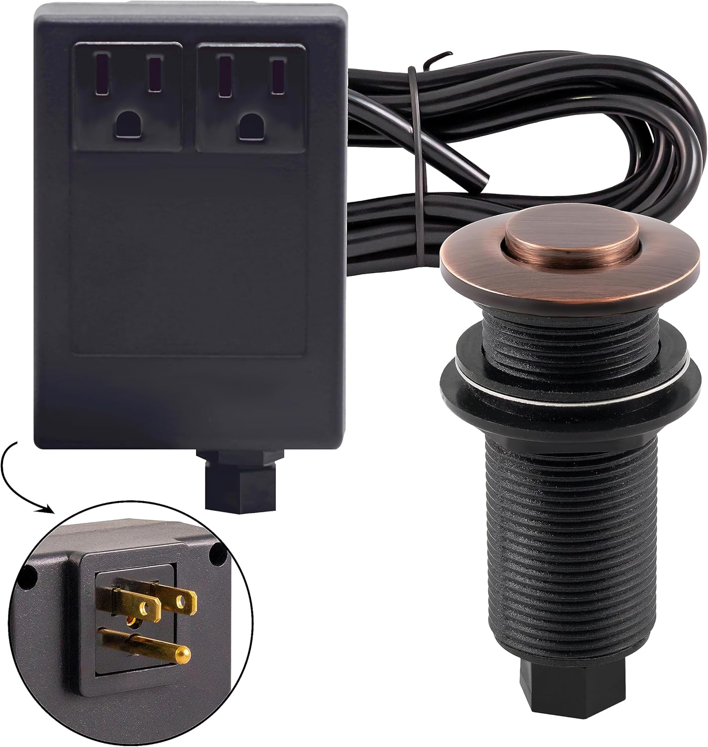 Westbrass AASB-2B3-11 Sink Top Waste Disposal Air Switch and Dual Outlet Control Box, Flush Button, Antique Copper