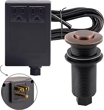 Westbrass ASB-2B3-11 Sink Top Waste Disposal Air Switch and Dual Outlet Control Box, Flush Button, Antique Copper