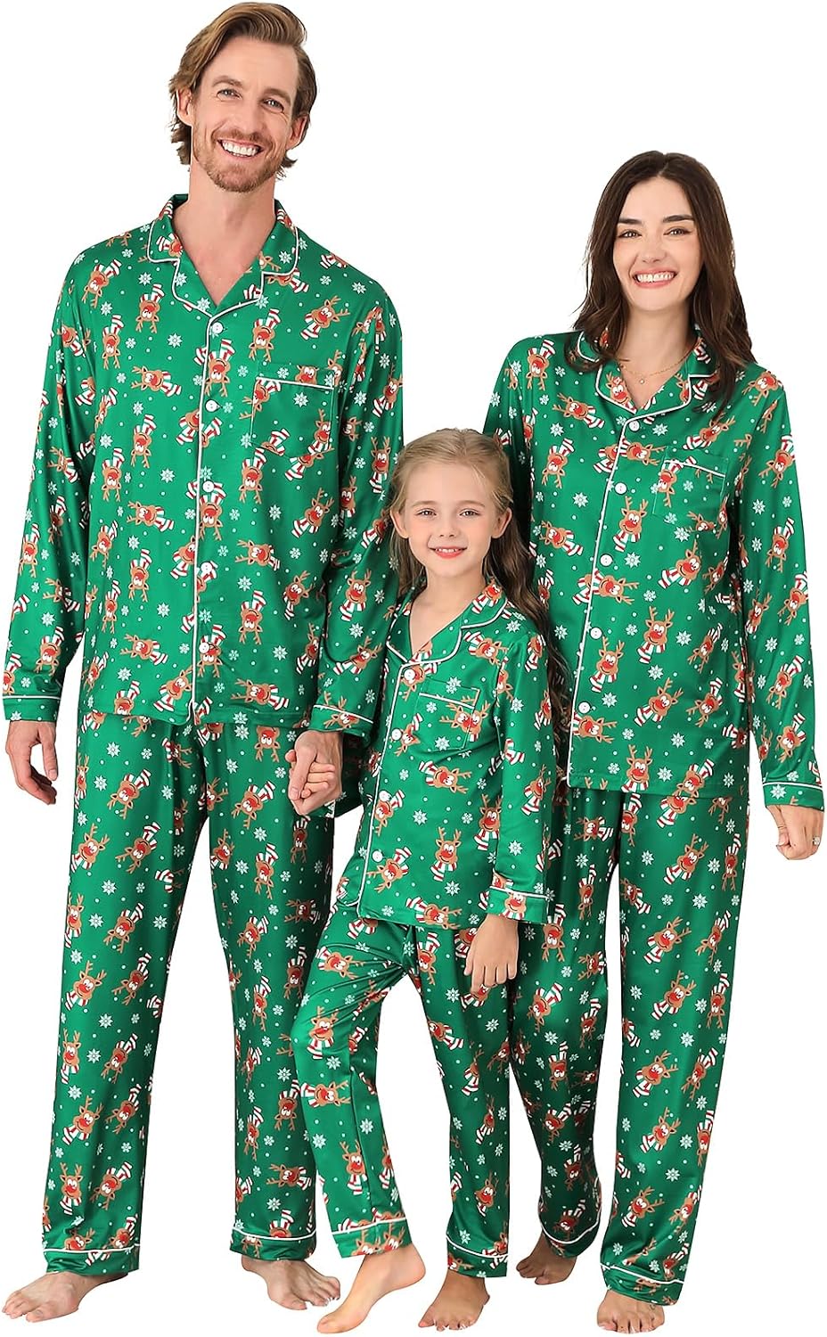 Weixinbuy Christmas Family Matching Pajamas Set Long Sleeve Button Down Pjs Set Holiday Sleepwear for Women/Men/Kids