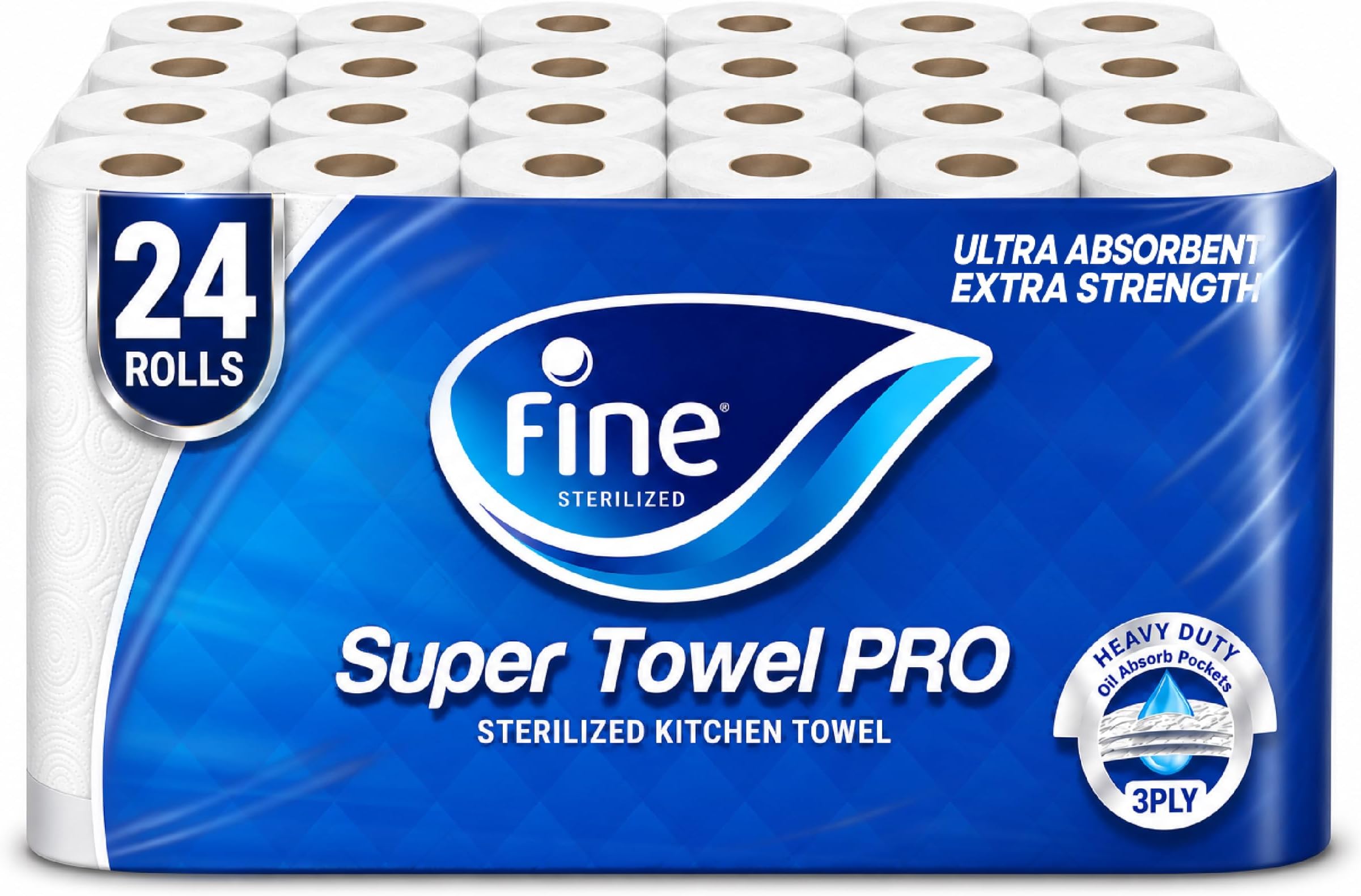 Fine Kitchen Super Towel Pro, 24 Rolls 60 Sheets x 3 Ply Paper Tissue
