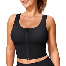 TrainingGirl Zip Front Closure Longline Sports Bras for Women - Workout Crop Tank Tops Yoga Camisole Criss Cross Back