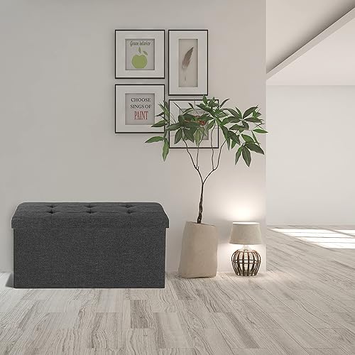 Miniatura 34 de Seville Classics Reposapiés otomano de tela acolchada, asiento acolchado para dormitorio, dormitorio, loft, sala de estar, entrada, pasillo, Azul