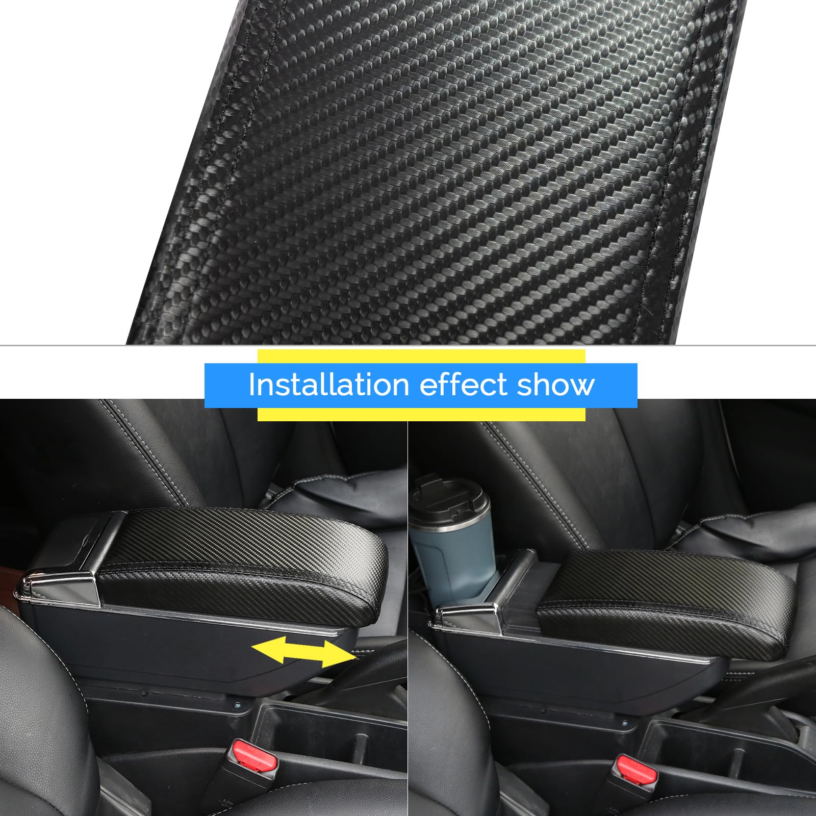 YJYWZH für Audi TT Armlehnen Doppelschicht Mittelkonsole Große Aufbewahrungsbox mit Getrankehalter Kohlefasermuster