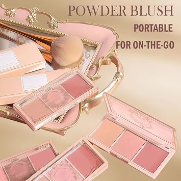 Natural Matte 3-Color Blush Palette with Brush | Blushers for Cheeks Make Up with Blush Powder – Cute Makeup Blusher for Daily/Party Looks, Buildable & Long-Lasting Pigment (Pink)