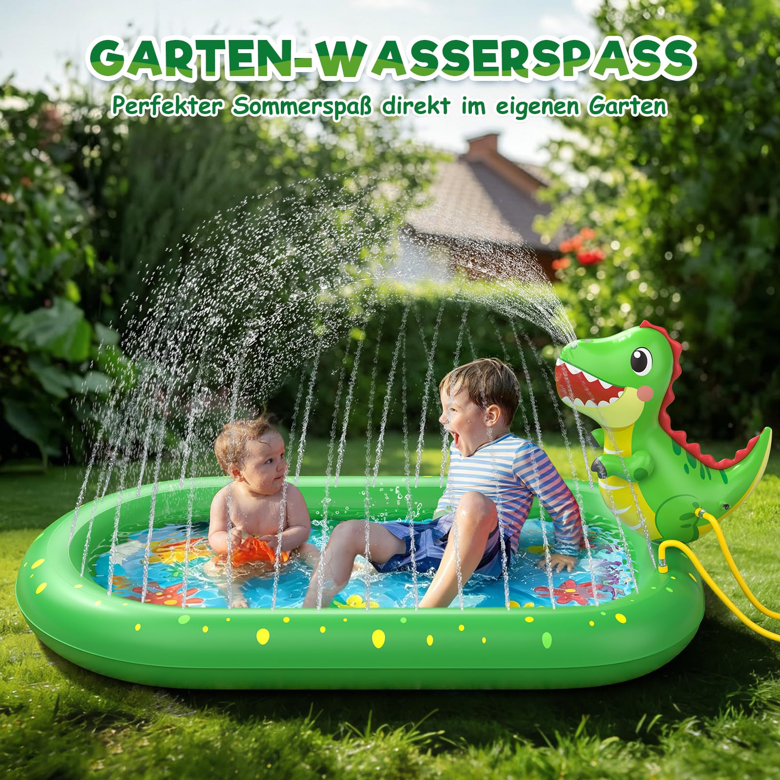 Planschbecken für Kinder, Aufblasbare Wassermatte für Kinder, Aufblasbares 3 in 1 Pool mit Dinosaurier Motiv, Wasserspielzeug für Sommer Garten Kinderpool, Geeignet für Jungen und Mädchen ab 1 Jahr