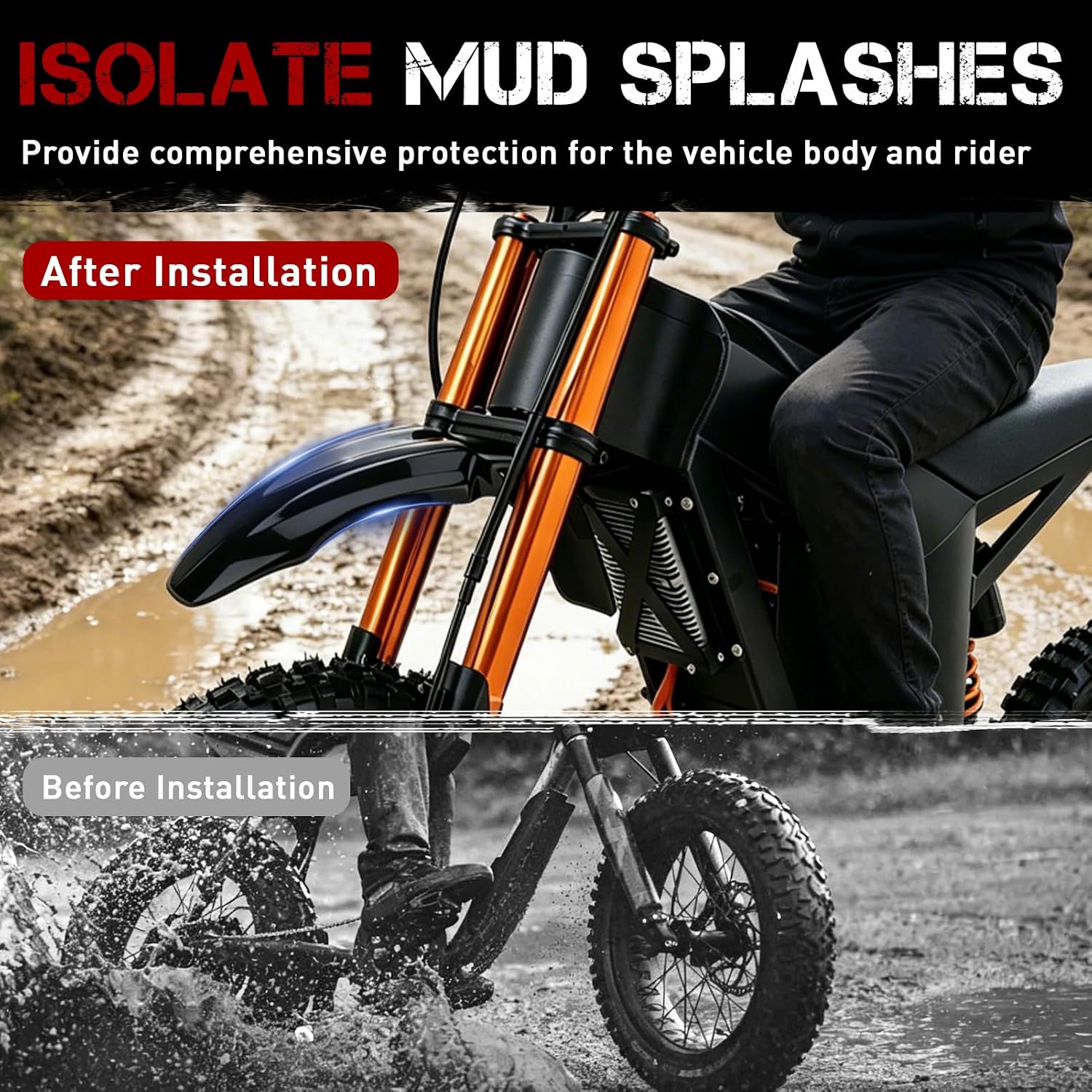 Dirt Bike Front Fender for Tutto Tuttio Soleil01 Yozma IN10 Razor MX350 MX400 MX650 MX500 MX125 Electric Dirt Bike CRF50 Style 125CC Pit Dirt Bike Plastic Mudguard Splash (Black)