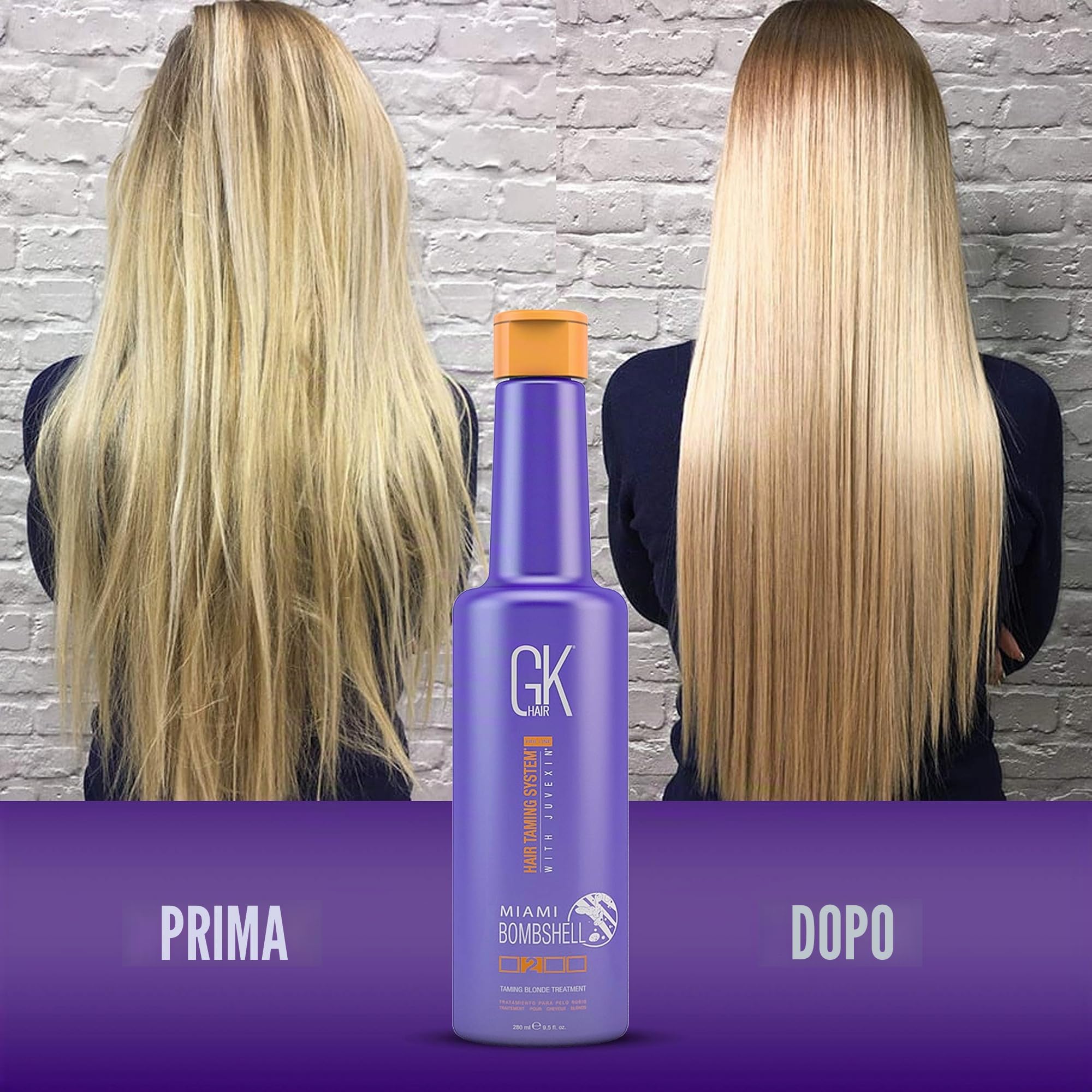 GK HAIR Global Keratin Miami Bombshell Purple Treatment (280ml 9.5Fl Oz) Capelli addomesticati biondi che lisciano i risultati professionali rimuove i toni giallo-arancio-ottone