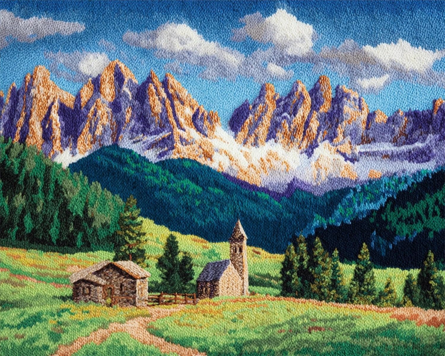 Henypt DIY Latch Hook Rug Kits Mountain Church 55x75cm