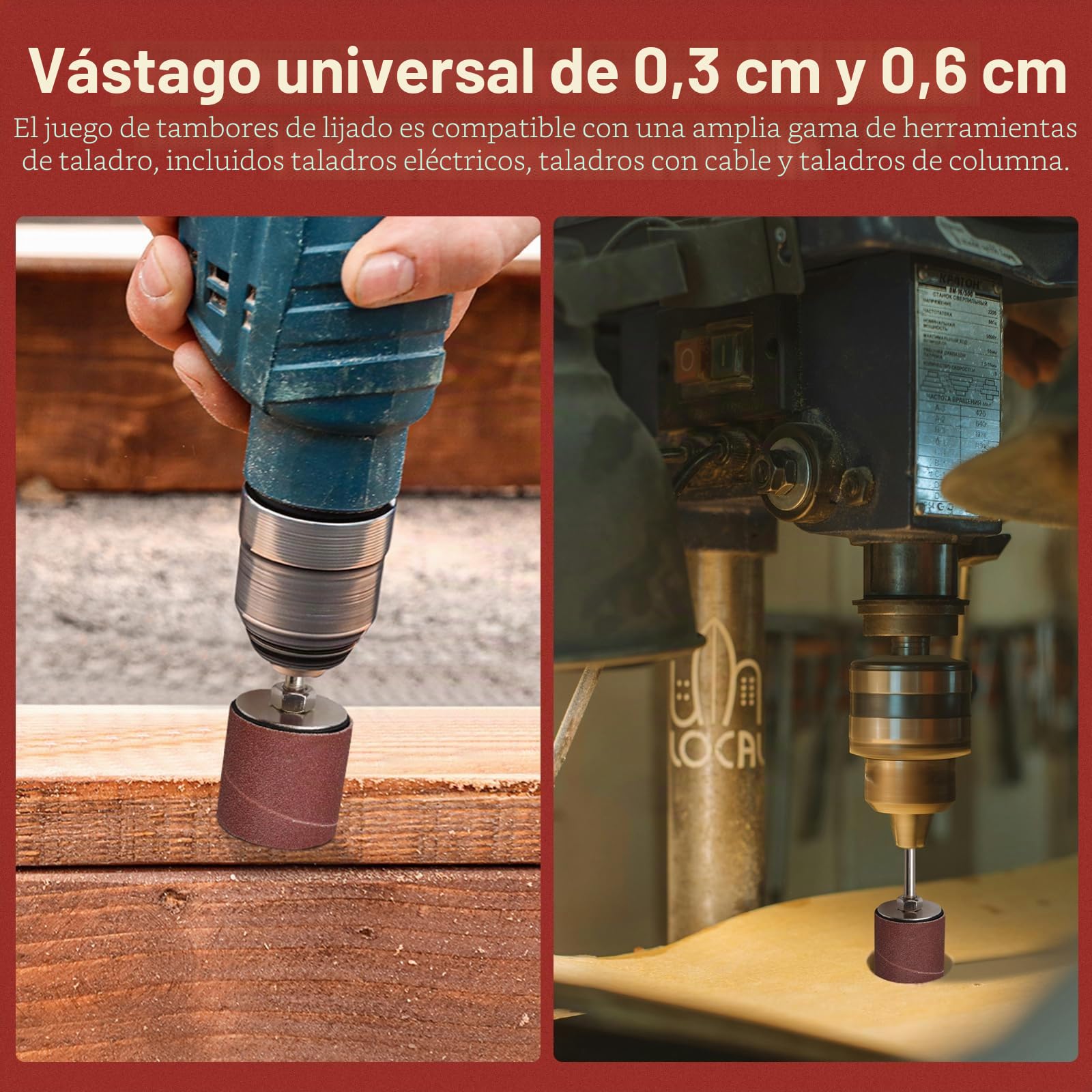 FreeTec 25 piezas Tambores de Lijado, Mangas de Lijado Grano 80 y 120, 1/8" 1/4" Kit Cilindros de Lijado, Tambor Lija de Madera para Taladro, Ø12 18 23 31 50 mm